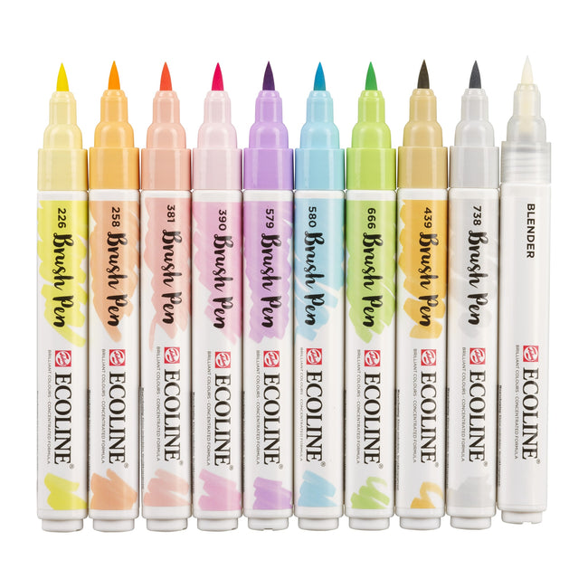 Talens Ecoline -  Brushpen ecoline set 10 stuks pastel | 3 stuks