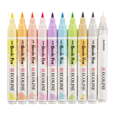 Talens Ecoline -  Brushpen ecoline set 10 stuks pastel | 3 stuks