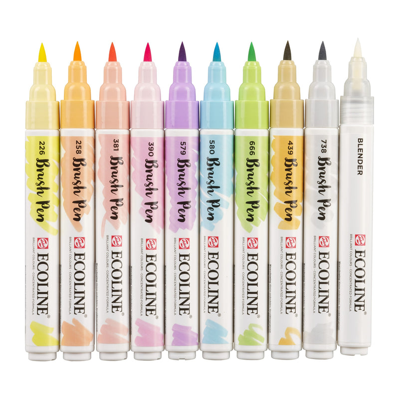 Talens Ecoline -  Brushpen ecoline set 10 stuks pastel | 3 stuks