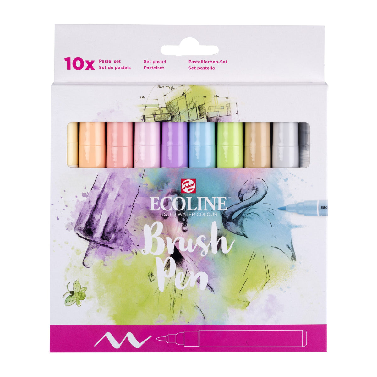 Talens Ecoline -  Brushpen ecoline set 10 stuks pastel | 3 stuks
