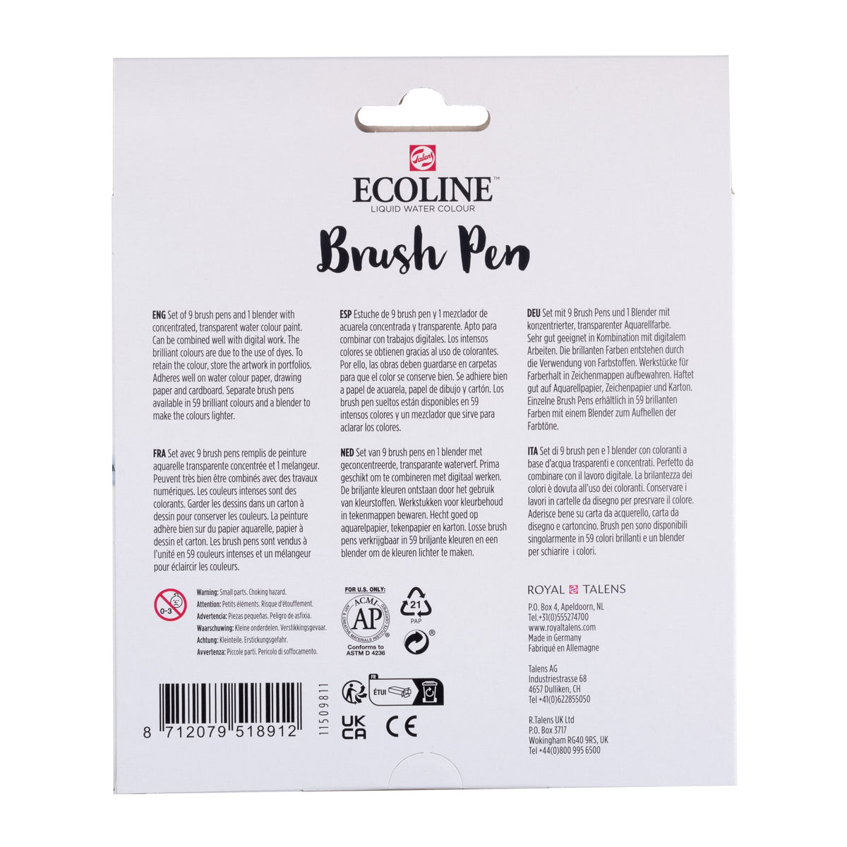 Talens Ecoline -  Brushpen ecoline set 10 stuks pastel | 3 stuks