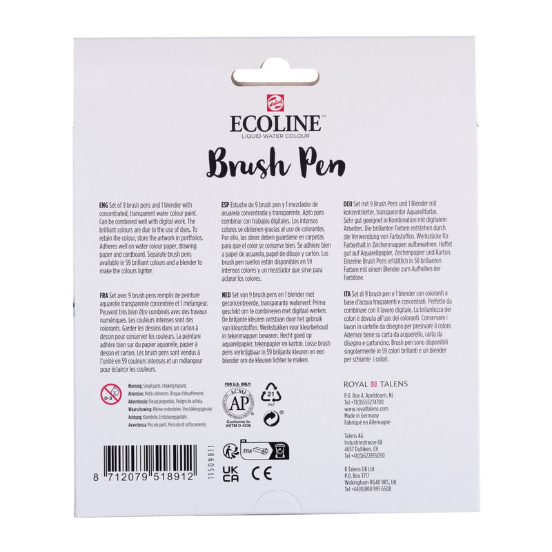 Talens Ecoline -  Brushpen ecoline set 10 stuks pastel | 3 stuks