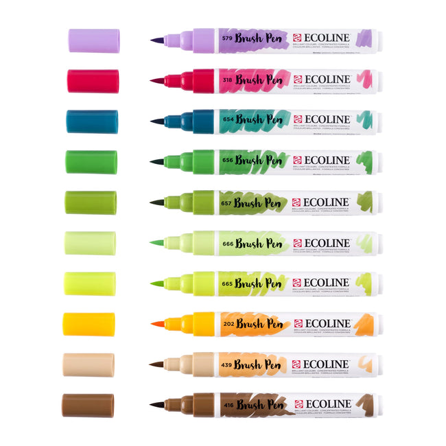Talens Ecoline -  Brushpen ecoline set 10 stuks botanisch | 3 stuks