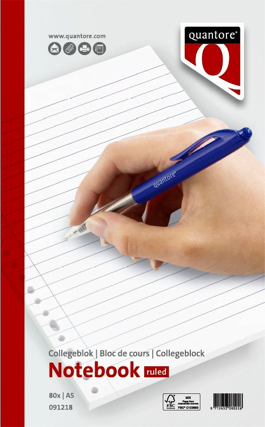 Quantore -  Collegeblok a5 lijn 17-gaats 160pg 70gr | 5 stuks