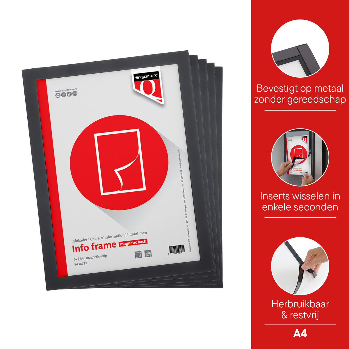 Quantore -  Infokader magnetisch 5- pack a4 zwart | 10 stuks