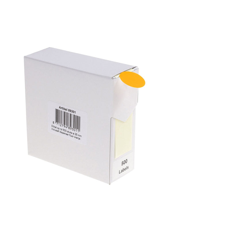 Rillprint -  Etiket 25mm op rol fluor oranje 500st