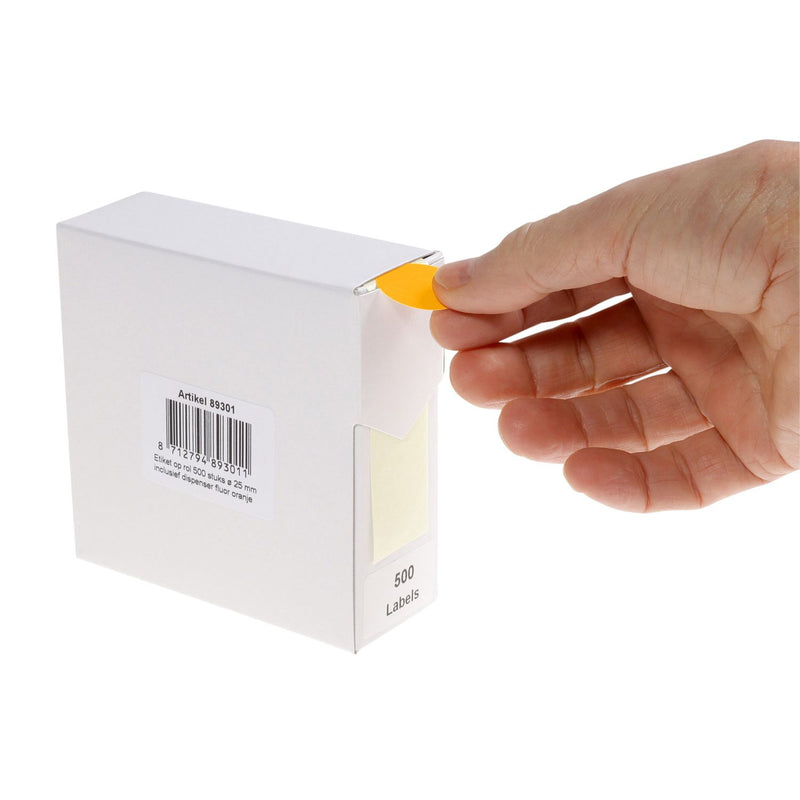 Rillprint -  Etiket 25mm op rol fluor oranje 500st