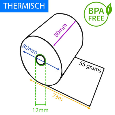 Klika -  Thermorol BPA-vrij, 55 g, breedte 80 mm, diameter +- 80 mm, asgat 12 mm, lengte 73 m