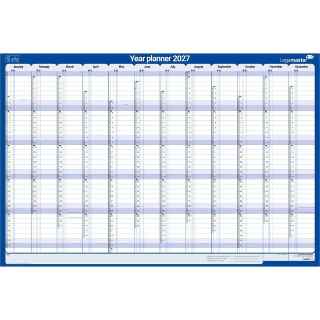 Legamaster -  Jaarplanner 2027 lm 1 persoon 90x60cm horizontaal