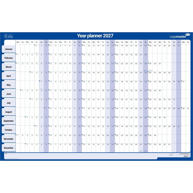 Legamaster -  Jaarpl27 lm 90x60cm hor gelamineerd en oprolbaal