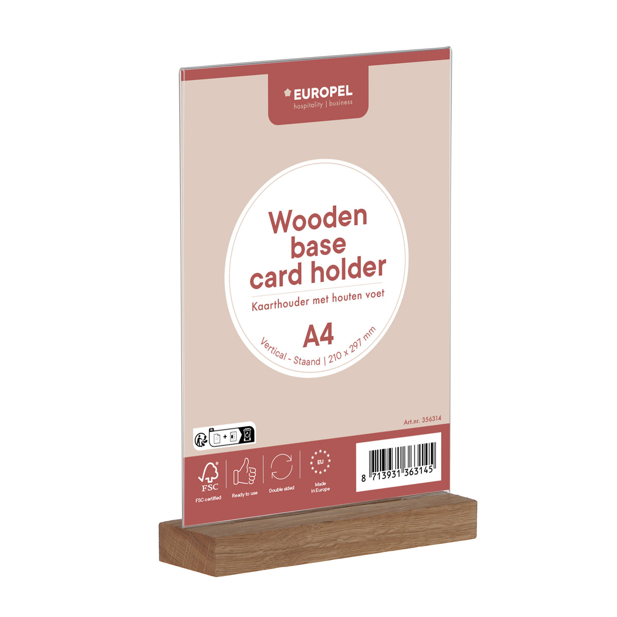 Europel -  Kaarthouder  acryl houten voet a4 staand | 5 stuks