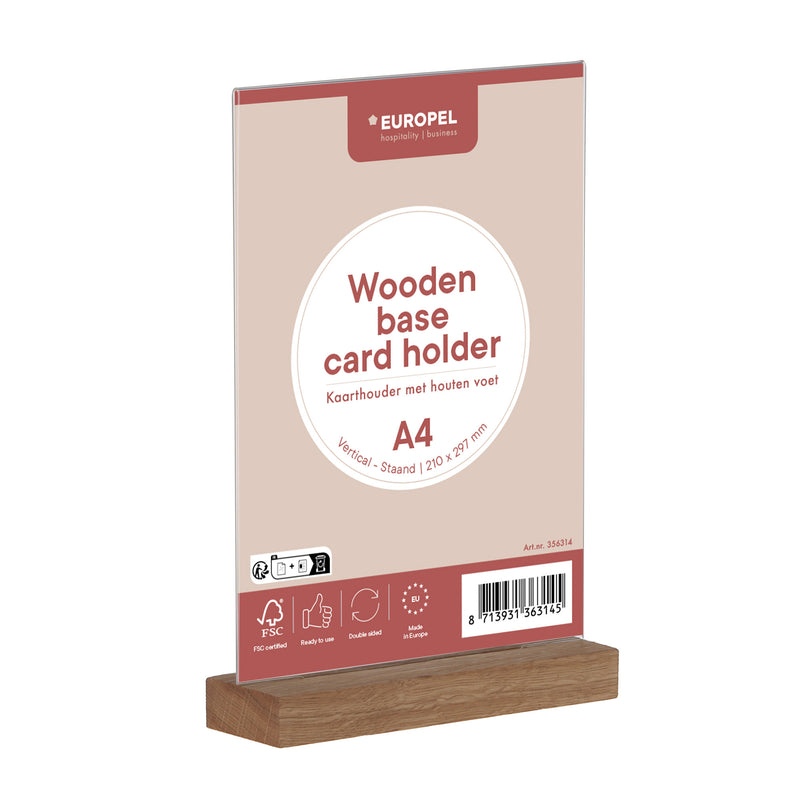 Europel -  Kaarthouder  acryl houten voet a4 staand | 5 stuks