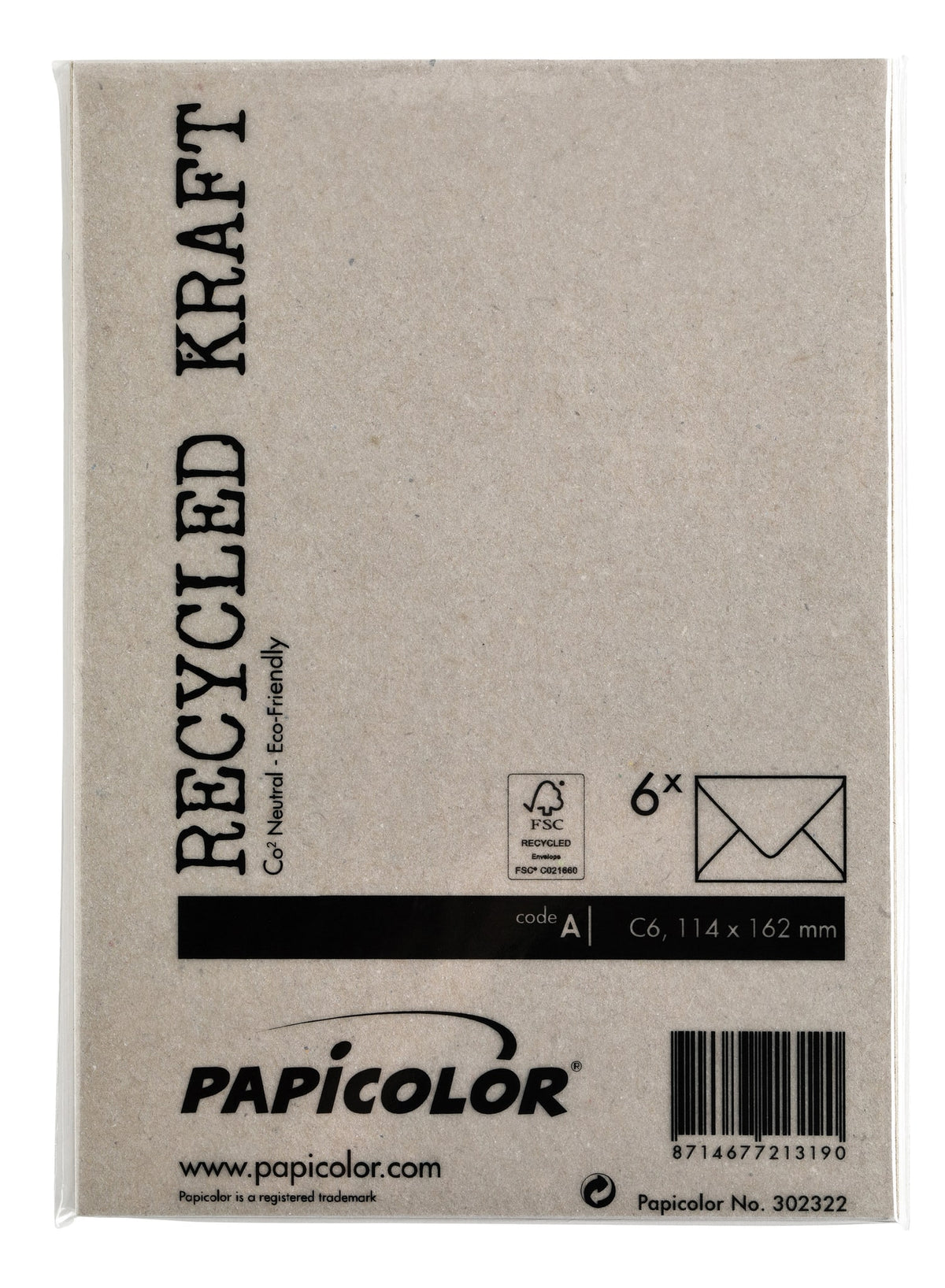Papicolor -  Envelop  c6 114x162mm kraft grijs