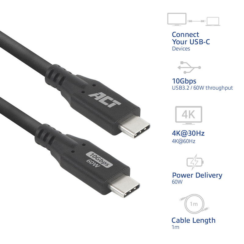 ACT -   USB 3.0 10Gbps 60W USB Type-C kabel, 1 meter