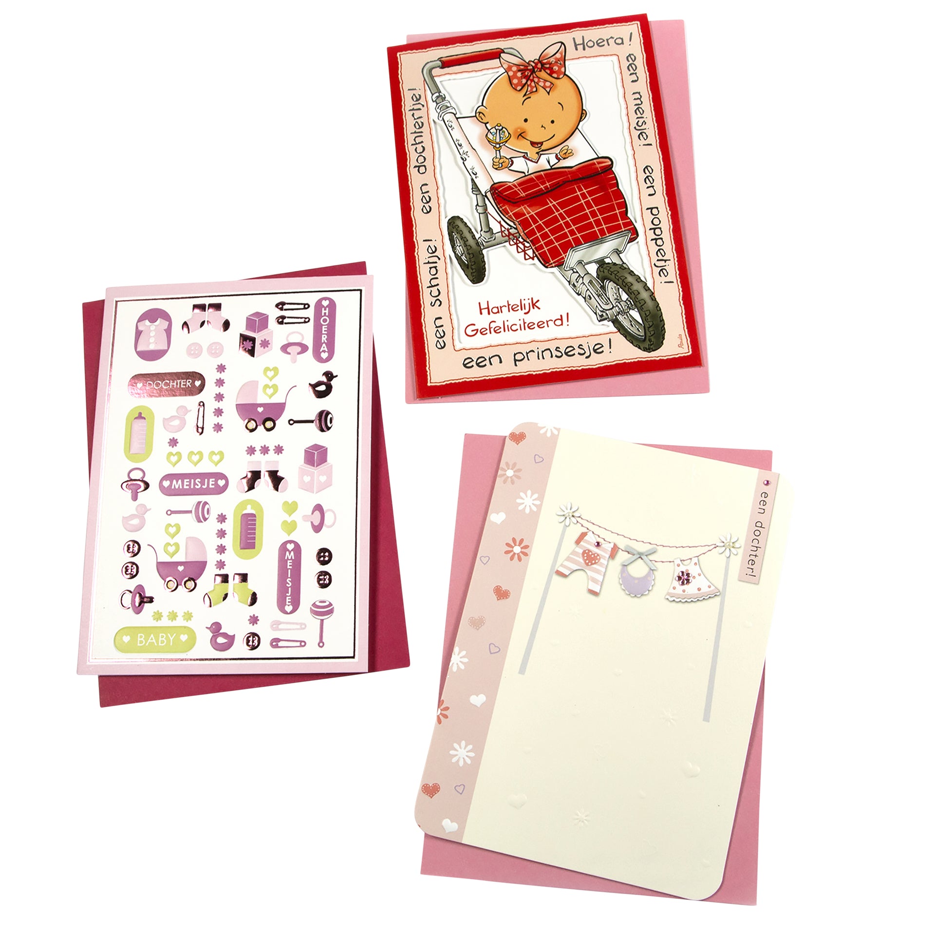 Paperclip -  Wenskaart  geboorte dochter 6 stuks