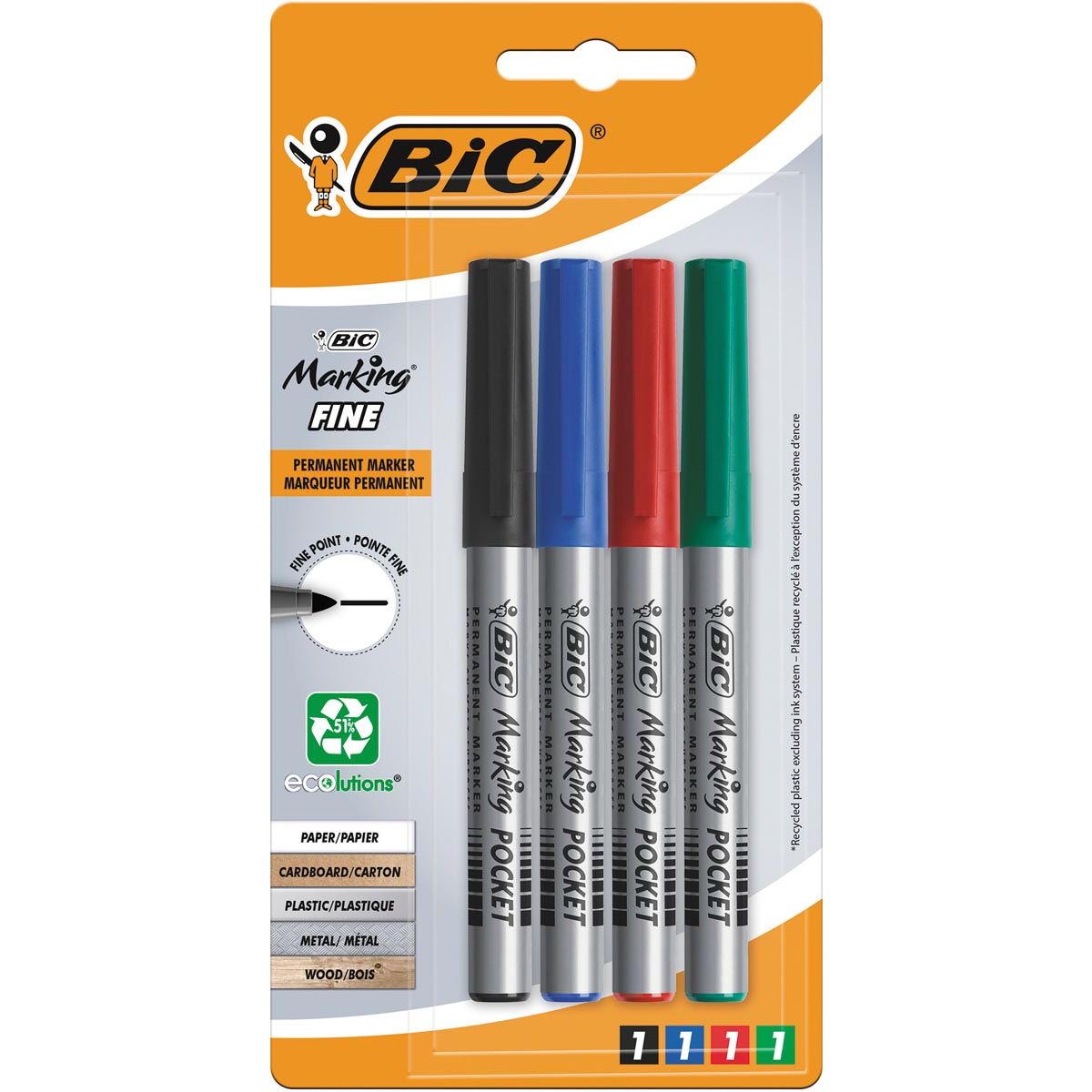 BIC - Permanente Marker -Ekolutionen, Schreibbreite 1,1 mm, feiner Punkt, verschiedene Farben