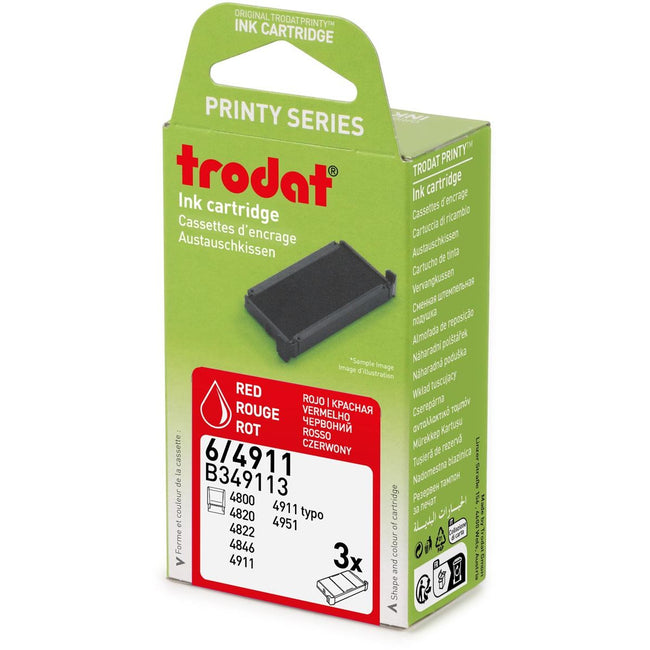 Trodat -  vervangkussen, voor stempel 4911/4820/4822/4846, blister van 3 stuks, rood