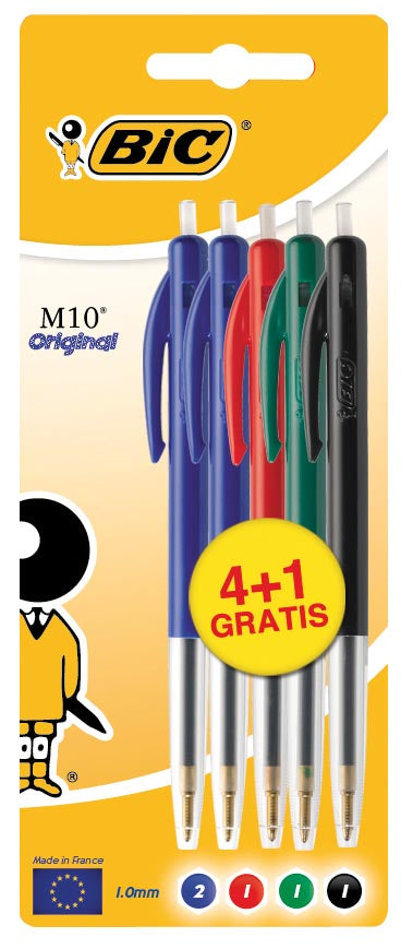BIC -  balpen M10, blister 4 + 1 gratis in geassorteerde kleuren