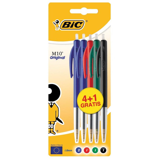Bic - ballpoint pen M10, blister 4 + 1 free in assorted colors