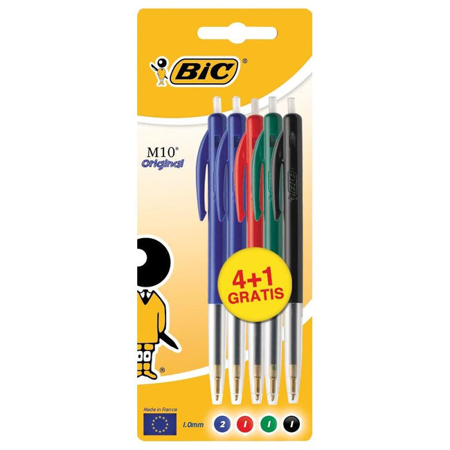 Bic - balpen M10, blister 4 + 1 gratis in geassorteerde kleuren