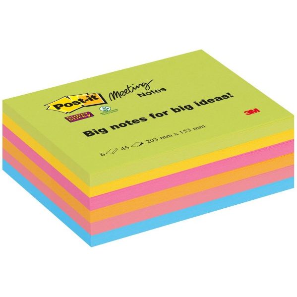 Post-it - Blocco note 8645 Super Sticky 203x153mm assortiti 6 pezzi
