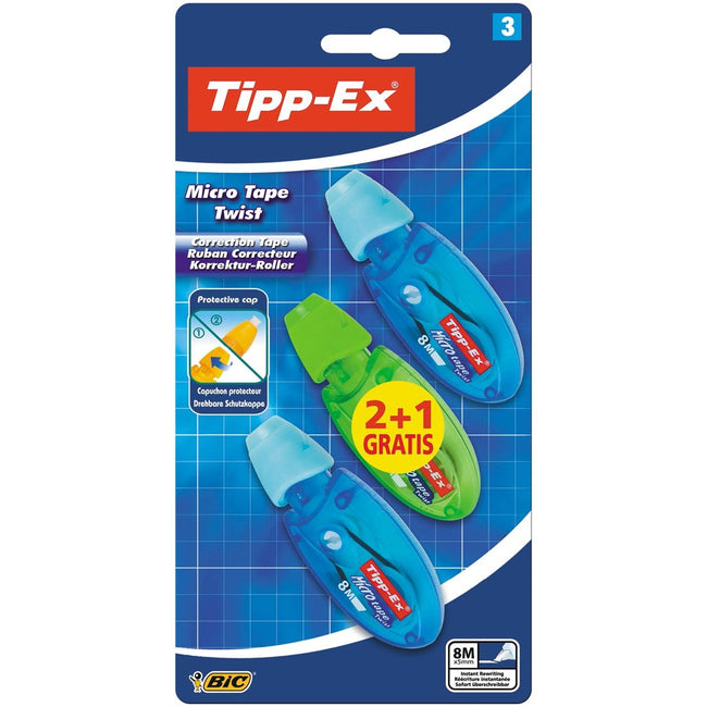 Tipp-Ex -  correctieoller Micro e Twist blauw en groen, blister 2+1 gratis