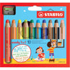 STABILO - crayon de couleur woody 3en1, étui de 10 pièces couleurs assorties