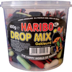 Haribo - Drop haribo mix gekleurd 650 gram | Pot a 650 gram | 6 stuks