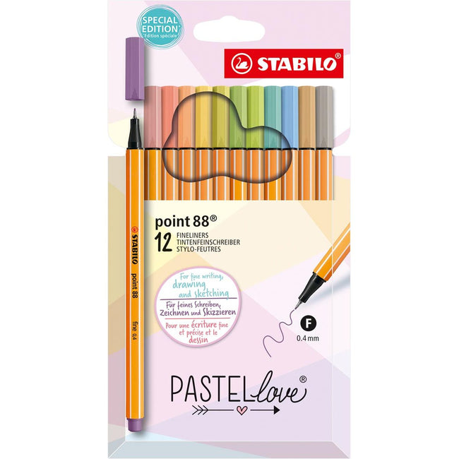 STABILO - point 88 fineliner, pastel, etui van 12 stuks, assorti