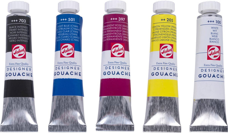 Talens - gouache Extra Fino tubo de 20 ml, caja de 5 tubos en colores surtidos
