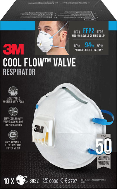 3M -  Cool Flow stofmasker, FFP2, met ventiel, pak van 10 stuks