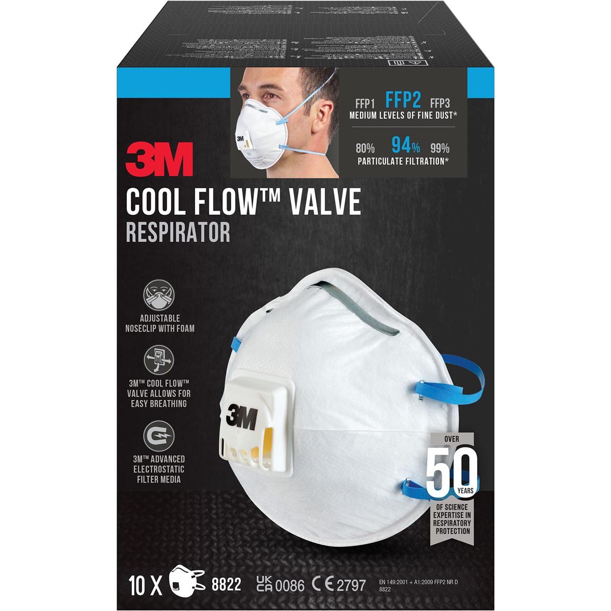 3M -  Cool Flow stofmasker, FFP2, met ventiel, pak van 10 stuks