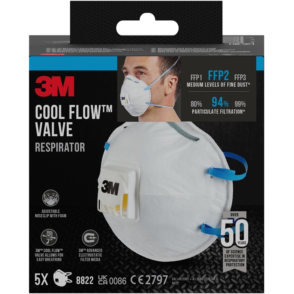 3M -  Cool Flow stofmasker, FFP2, met ventiel, pak van 5 stuks