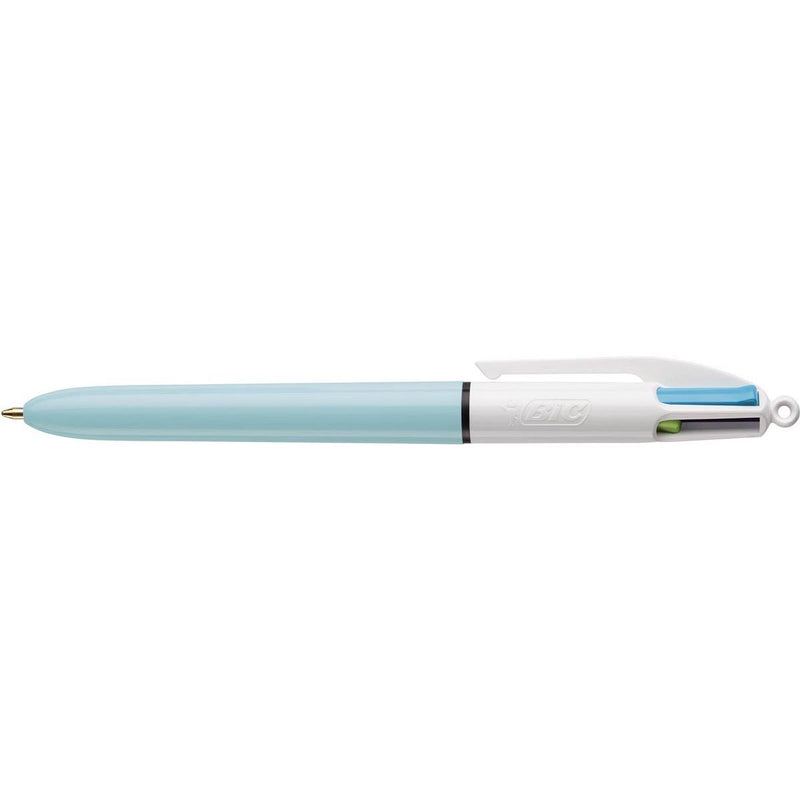 BIC -  Colours Fun 4-kleurenbalpen, medium, pastel inktkleuren, lichaam pastelblauw