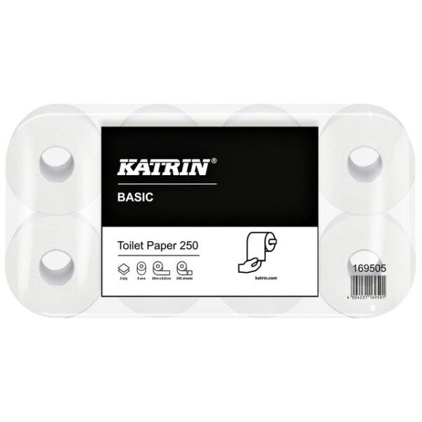 Katrin - toiletpapier, 2-laags, 250 vel, pak van 8 rollen