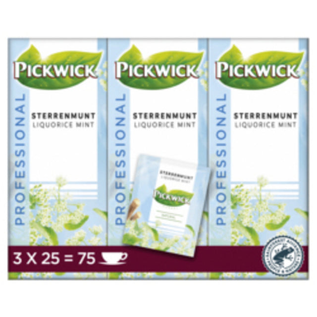 Pickwick - thé Pickwick Sterrenmunt 25x2gr avec enveloppe | Boîte extérieure un costume de 3 x 25 pièces