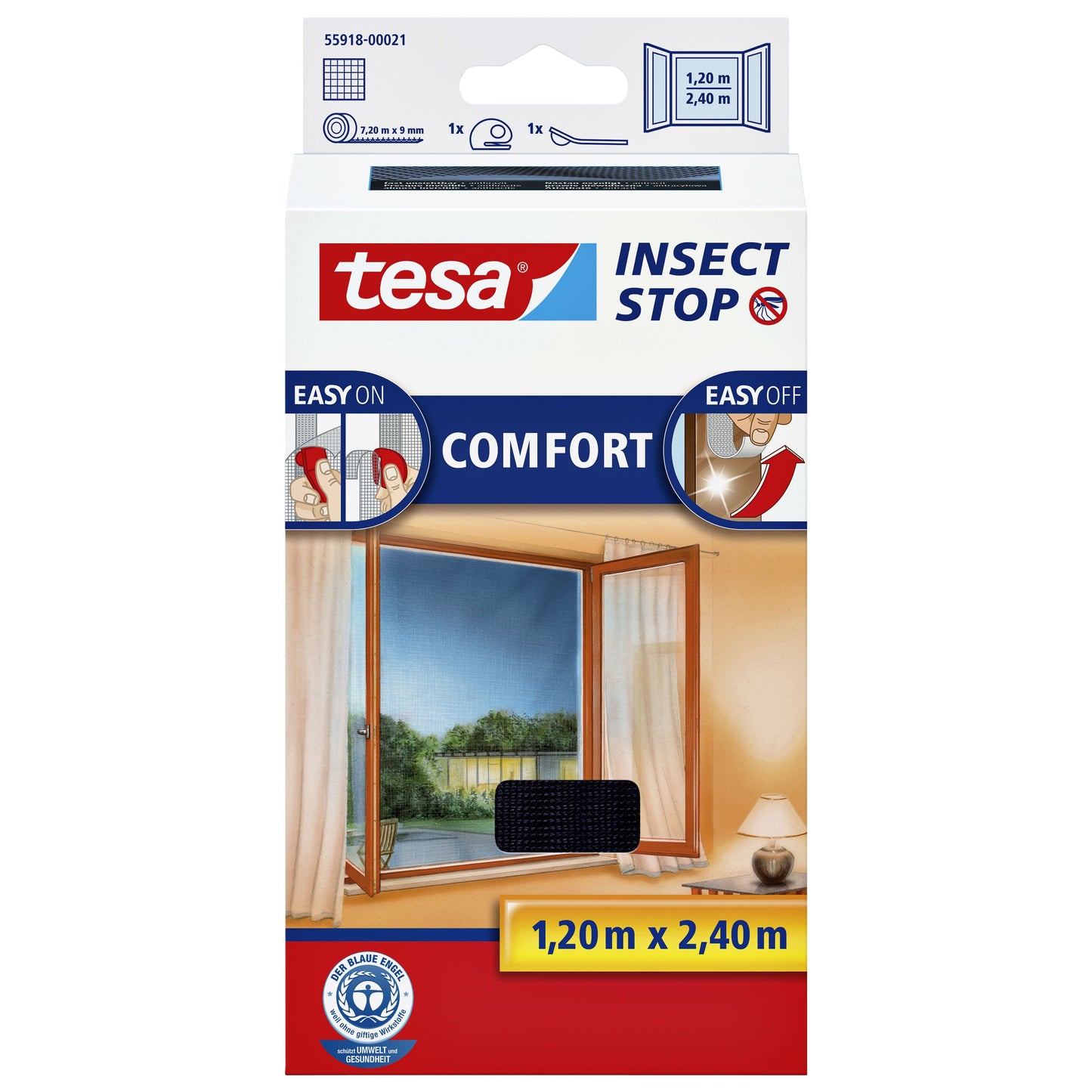 Tesa - Insect screen ® Insect Stop COMFORT outward opening windows 1.2x2.4m black