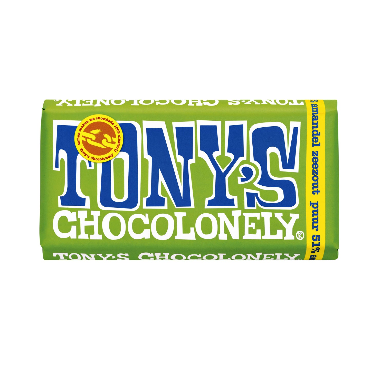 Tony's Chocolonely - Barra de chocolate puro con almendras y sal marina 180gr | 15 piezas