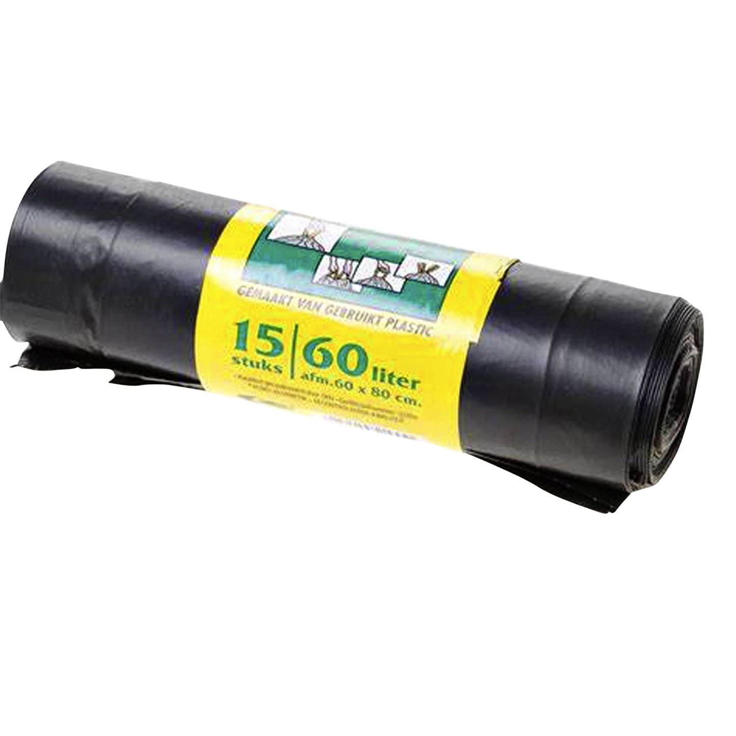 Komo - Garbage bag 60 liters with drawstring black roll of 15 pieces
