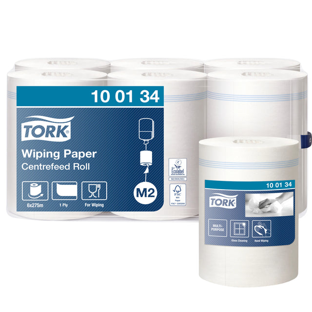 Tork - Poetsrol M2 1laags 6 rouleaux blancs 100134 | Box a 6 rouleau