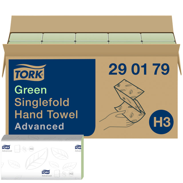 Tork - papieren handdoeken Advanced, 2-laags, 250 vellen, systeem H3, groen, pak van 15 stuks