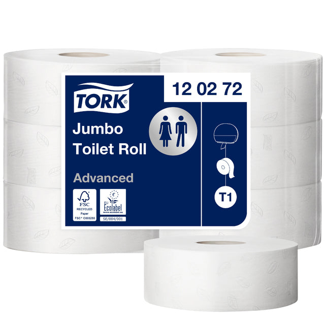 Tork - Toilettenpapier T1 Jumbo Advanced 2L Weiß 120272 | Packung mit 6 Rollen