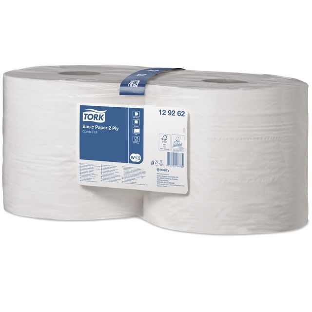 Tork - Papier nettoyant W2 Basic Universel 2 couches 1000 feuilles blanc 129262