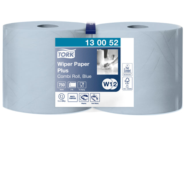 Tork -  Poetspapier w2 premium 2laags 750 vel blauw