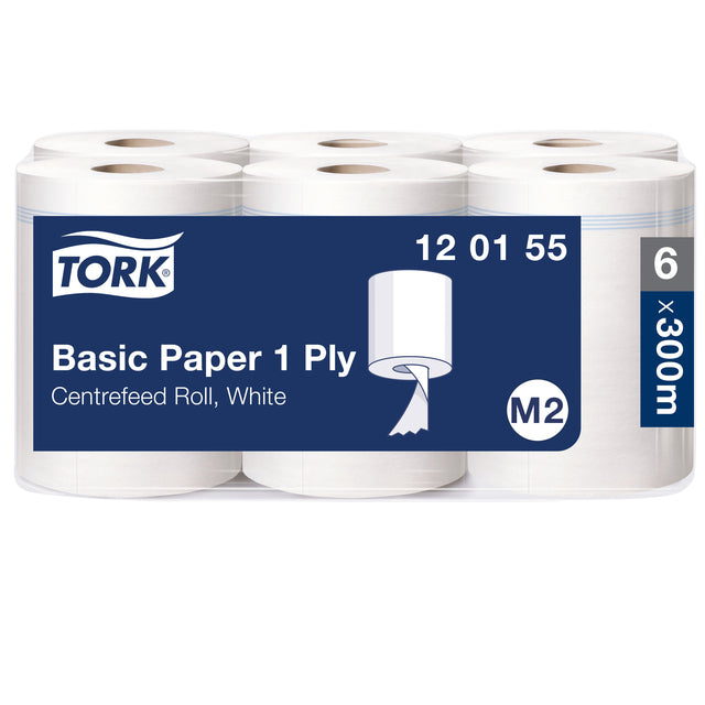 Tork - Nettoyage Papier M2 Centre de base 1lgs blanc 120155 | Paquet de 6 rouleaux