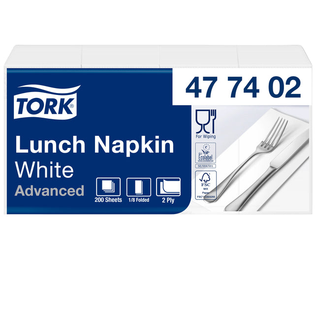Tork - Lunchserviette Advanced 1/8 Falz 2-lagig 328x325mm 200 Blatt weiß 477402 | 10 Stück