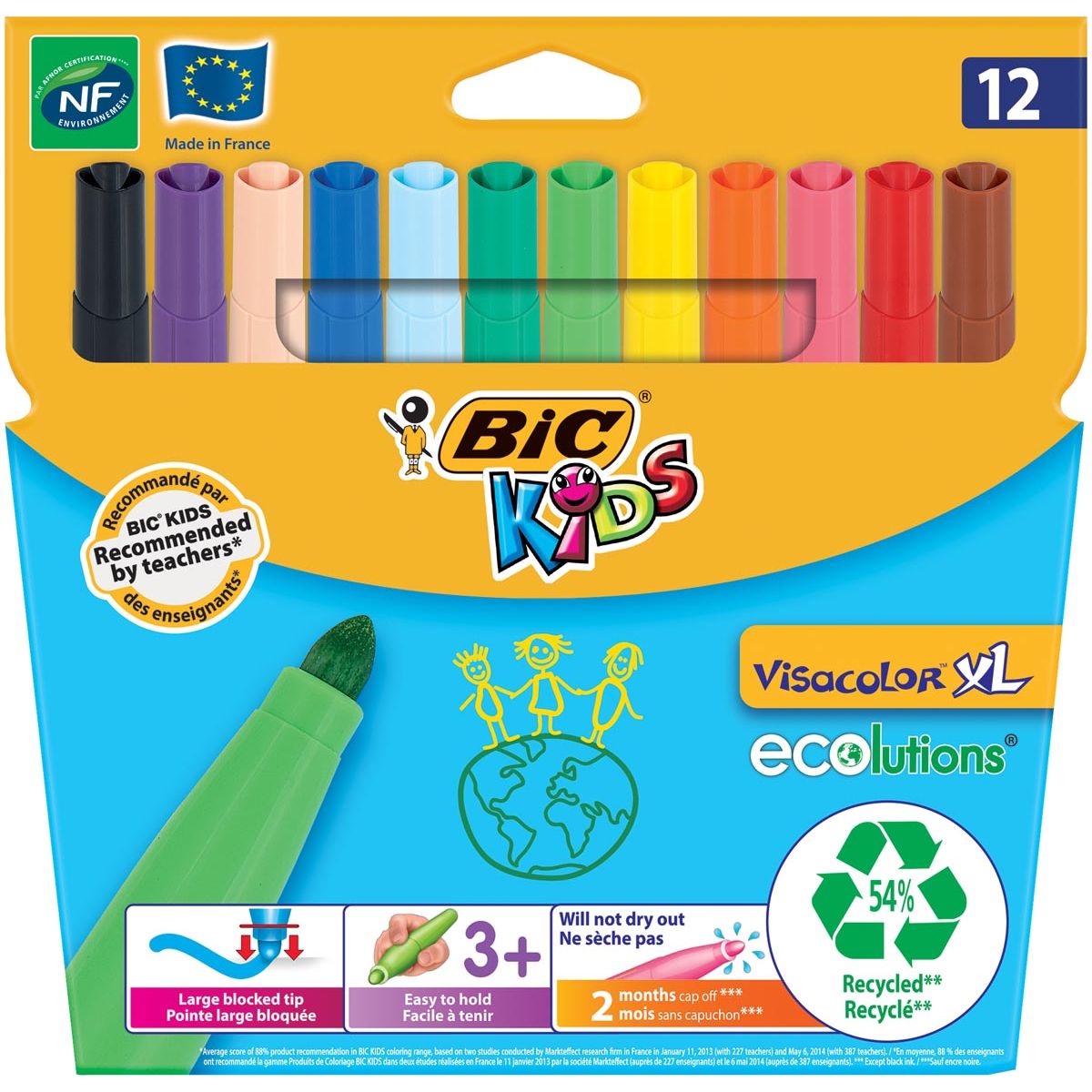 BIC Kids -  Kids Viltstift Visacolor XL Ecolutions 12 stiften in een kartonnen etui
