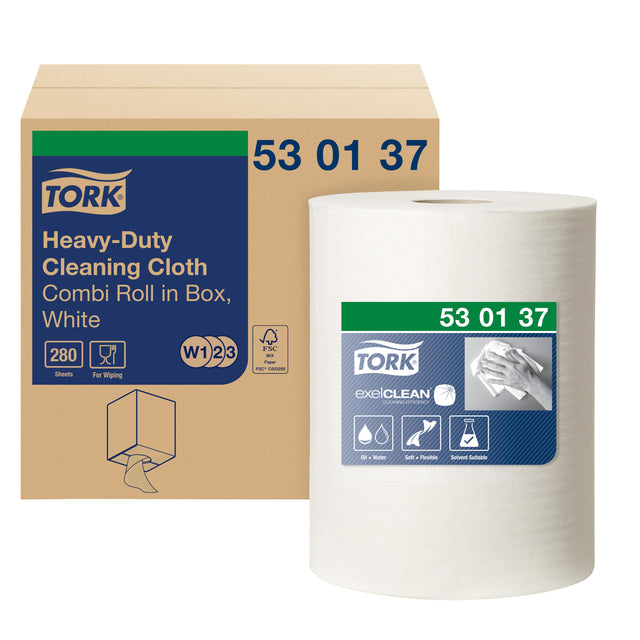 Tork - Reiningsdoek Heavy-duty combi rol W1/2/3 nonwoven 280 vel wit 530137