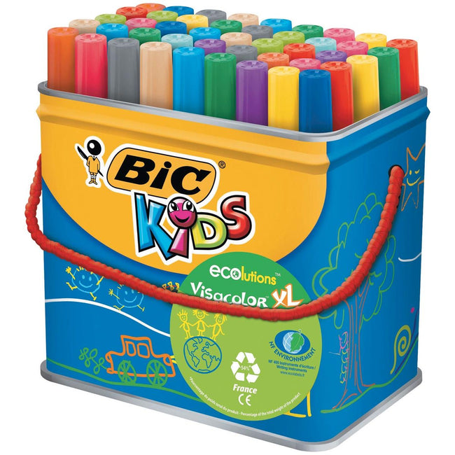 Bic Kids - Kids Felt-tip pen Visacolor XL Ecolutions 48 markers in a metal box