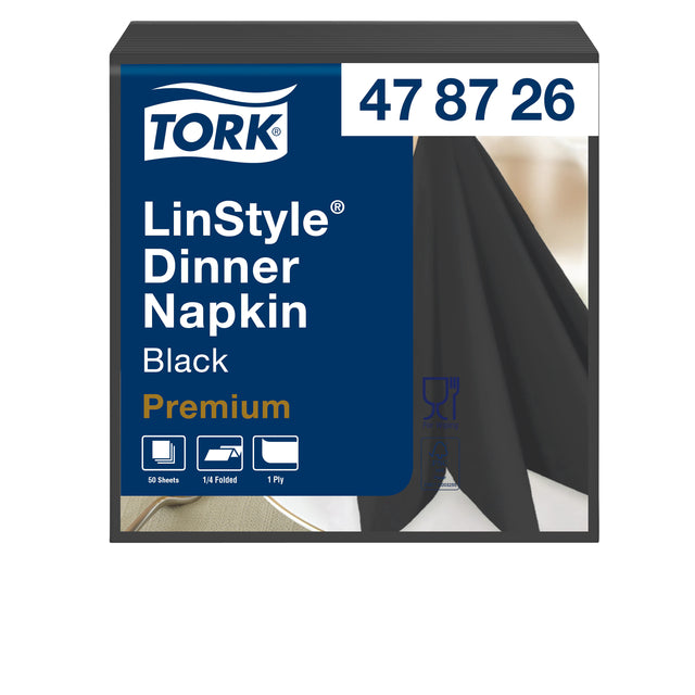 Tork -  Dinerservet Linstyle 1/4 vouw 1-laags 390x390mm 50 vel zwart 478726